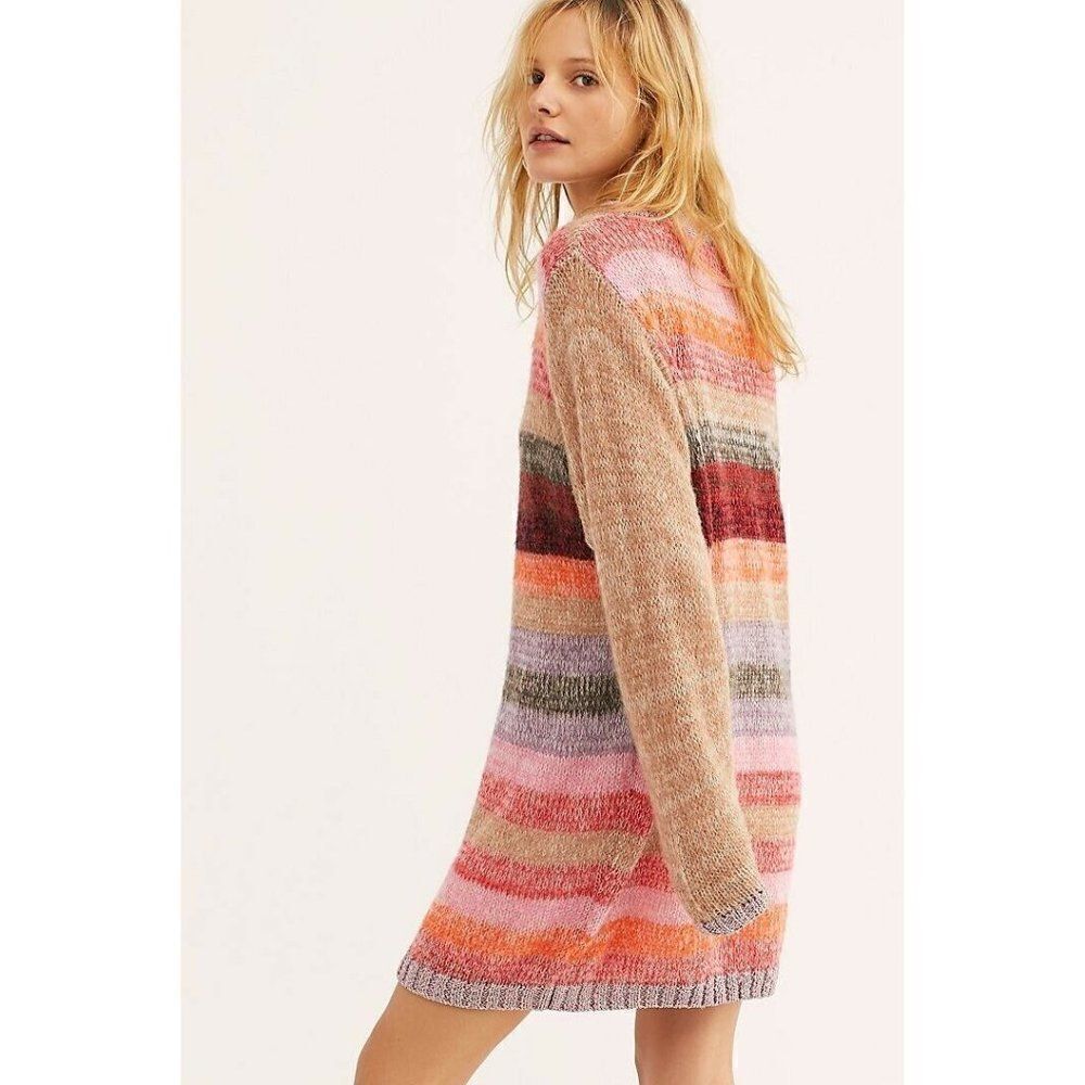 NEW FREE PEOPLE Sz XS BRIGHT IT UP MINI SWEATER DRESS STRIPED PULLOVER TUNIC - Picture 3 of 3
